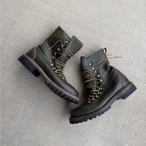 Vintage 60s Herman Survivor Boots Green Leather Logger Insulated Vibram Size 10